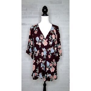 Torrid Women's Stretch Challis Surplice Wrap Top Size 2X Purple Bell‎ Sleeve